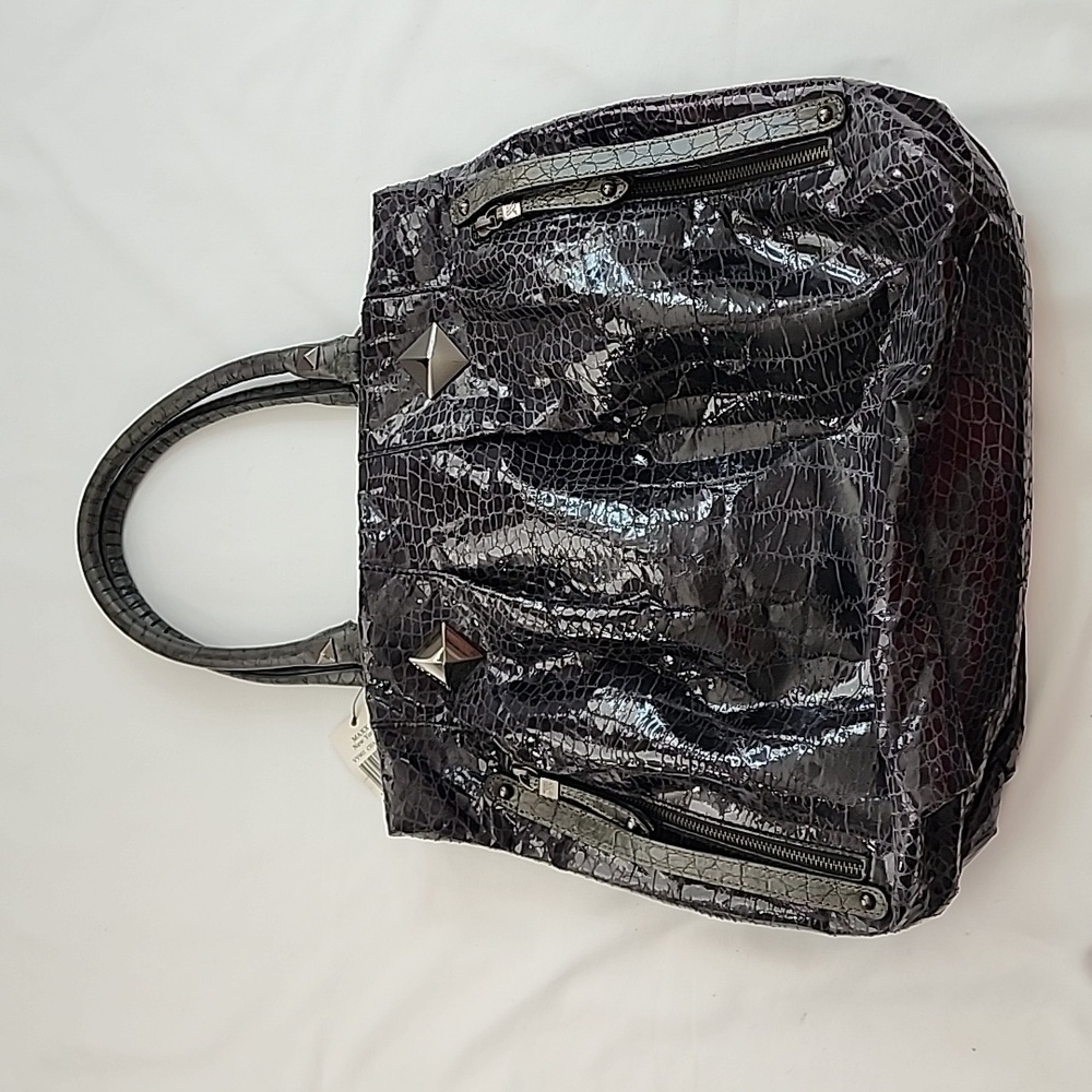 NWT Maxx New York VY901 Charcoal Gunmetal Hardware Leather Handbag Purse